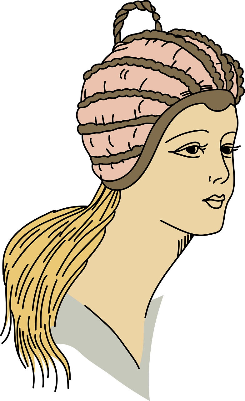 Chased gold headdress. Put on supple beguin