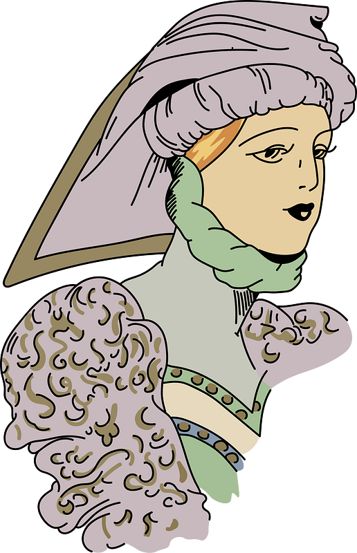 Headdress draped well to the head. Falling fairly low in rear