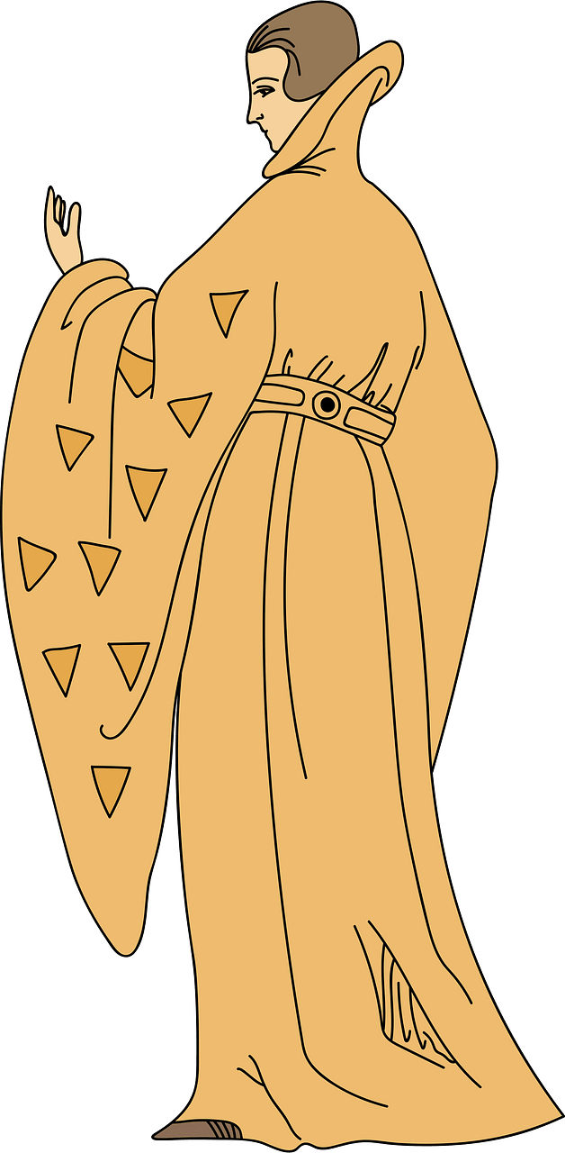 Noblewoman. Very long mantle with high belt and embroidered full sleeves