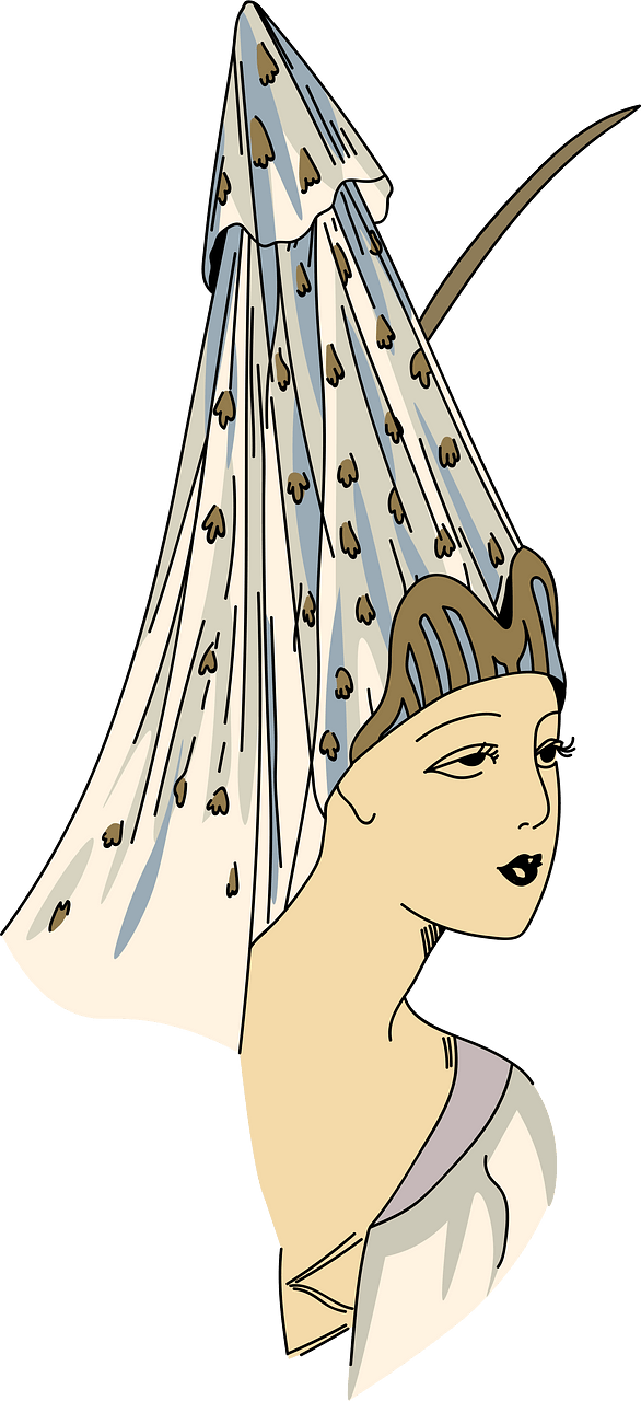 Hennin embroidered with motif and covered with a light veil