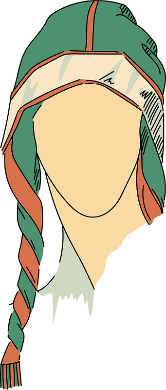 Rattvik woman's headdress ending on the sides in two red and green plaits