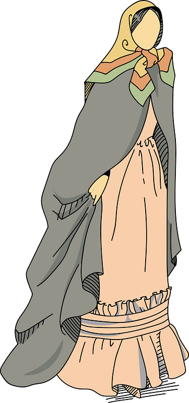 Portuguese woman's great cape on a full skirt with pink puckered flounces