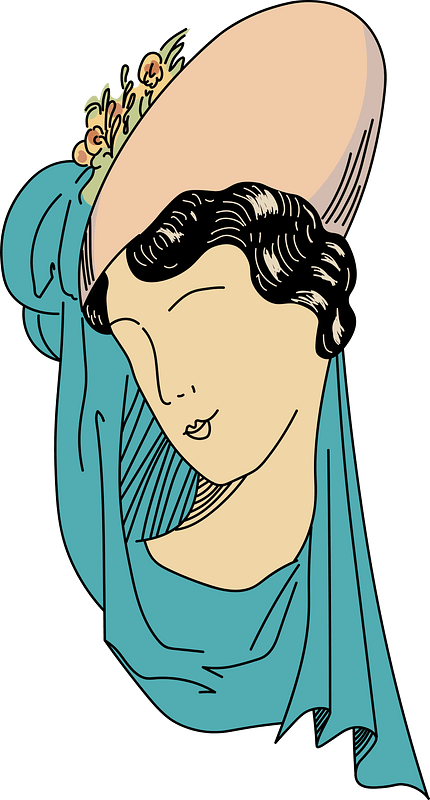 San Constantino headdress (Kingdom of Naples). Pink hat trimmed with flowers tilted on one side with a scarf which the wearer throws back over her shoulder