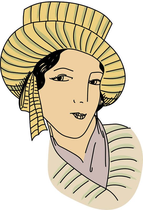 Warttnach headdress (Italian Switzerland). Straw sailor hat tilted to one side. Neckerchief covering the neck