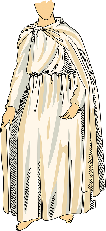 Cloak of a Druidess held at the shoulder by an uncut stone