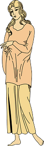 Costume of a Gallic lady after an ancient bas-relief. Loose orange-coloured coat over a yellow skirt