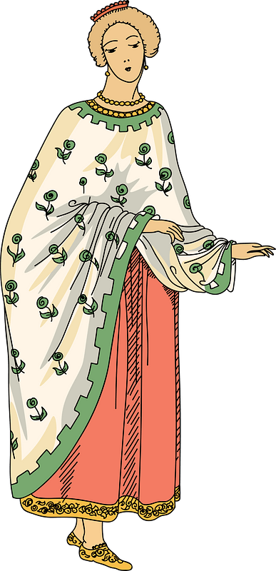Costume of rich citizeness at the end of the 5th century. Cloak without sleeves