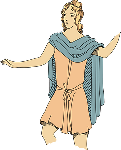 Costume of a Gallic god. Short cloak covering the shoulders and flowing down the back