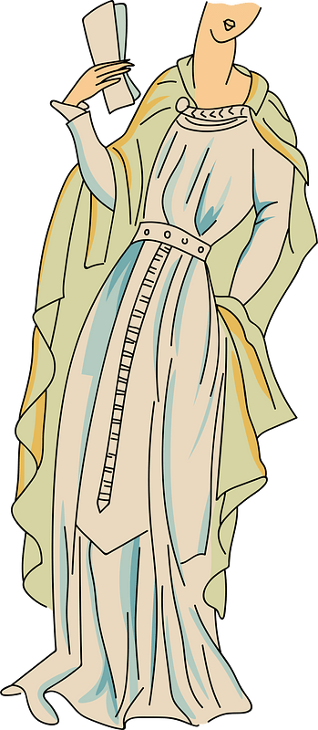 From the 5th to the 10th centuries after monuments to the Merovingian Kings France. Long white robe with bright green cloak