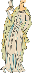 From the 5th to the 10th centuries after monuments to the Merovingian Kings France. Long white robe with bright green cloak