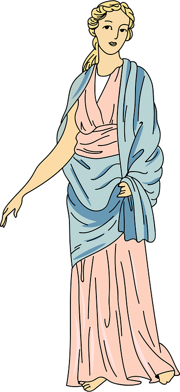 Blue mantle draped over pink gown