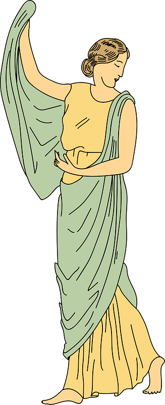 Roman woman wearing yellow dress with draped green scarf