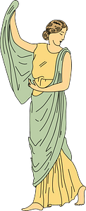 Roman woman wearing yellow dress with draped green scarf