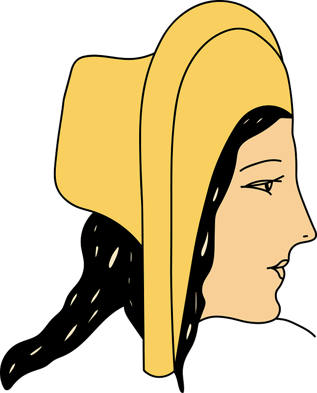 Greek bright yellow headdress amusing because of its cloak-shaped form