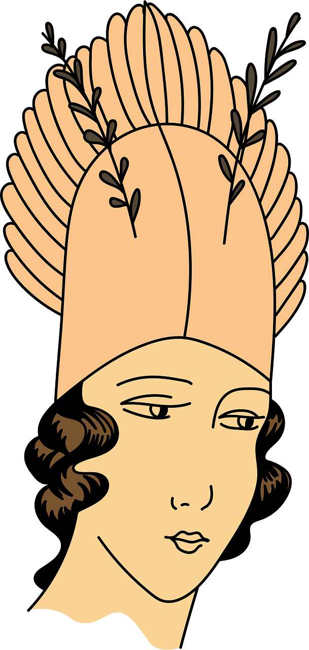 Etruscan lady's coiffure. Orange-yellow and black