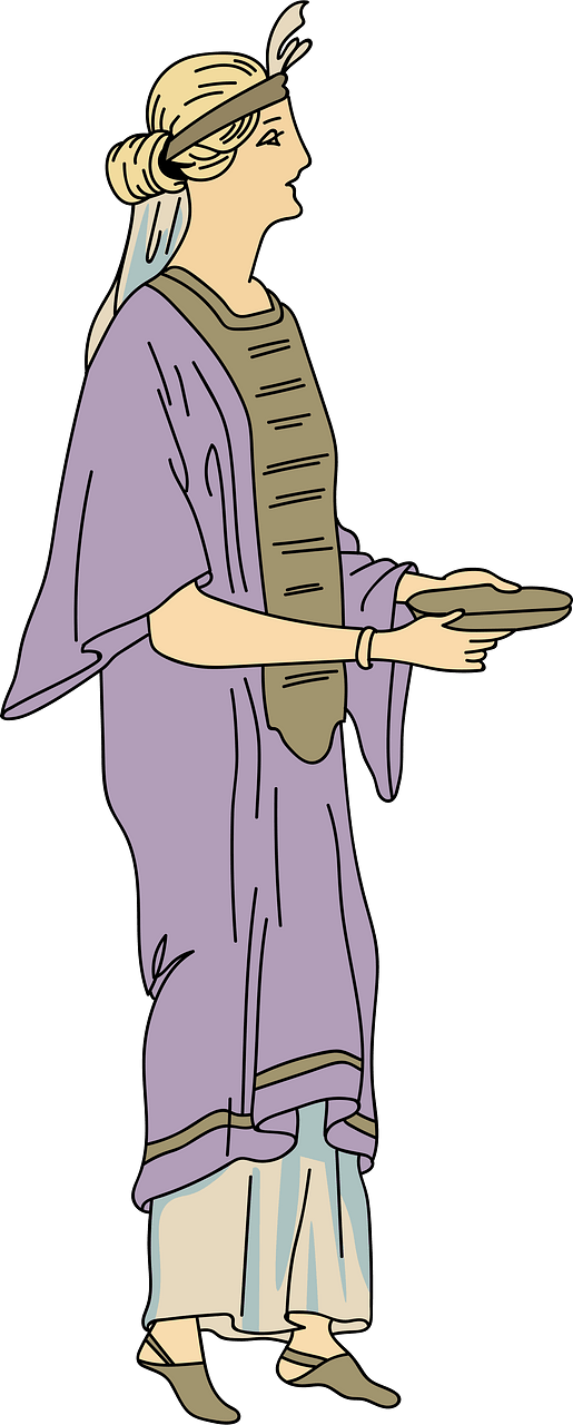 Amaranth garment reaching down to the legs over long white tunic