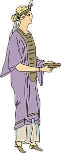 Amaranth garment reaching down to the legs over long white tunic