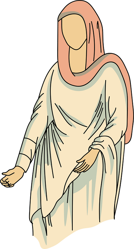 A Roman fiancee wearing a large white cloak and a red veil