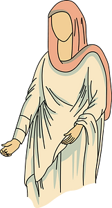 A Roman fiancee wearing a large white cloak and a red veil