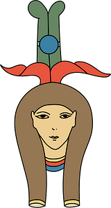Brown Ancient Egyptian coiffure. Edged with yellow and ornamented in red green and blue