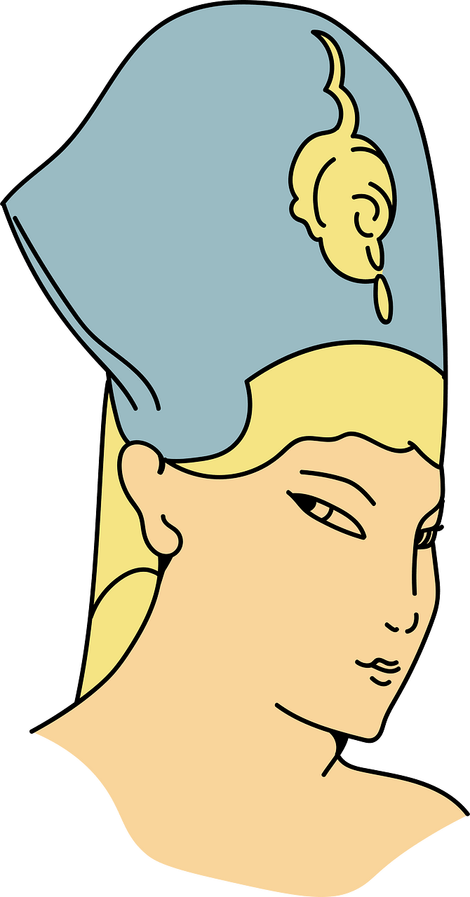 Ancient Egyptian Coiffure of King Akkouvaton (23rd. dynasty). Blue and light yellow mitre