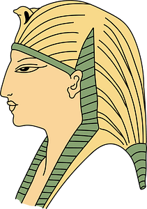 Ancient Egyptian Coiffure of Queen Ameritis (25th. dynasty). Green-blue and brown