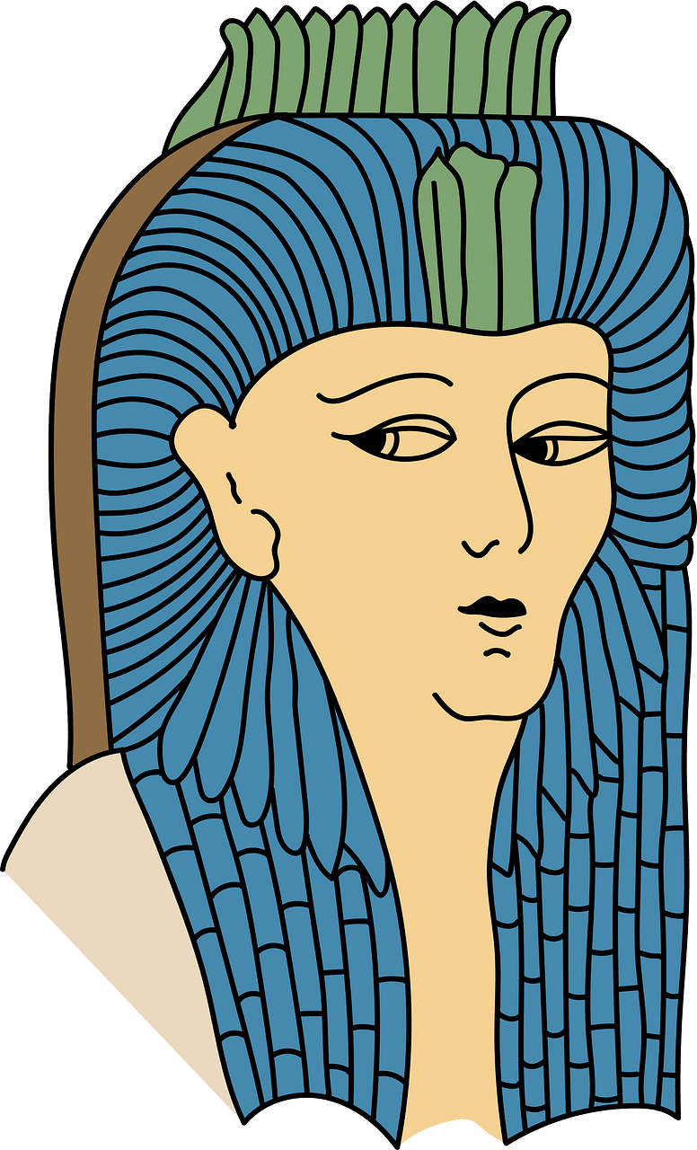 Ancient Egyptian coiffure. Bright yellow and green with wings
