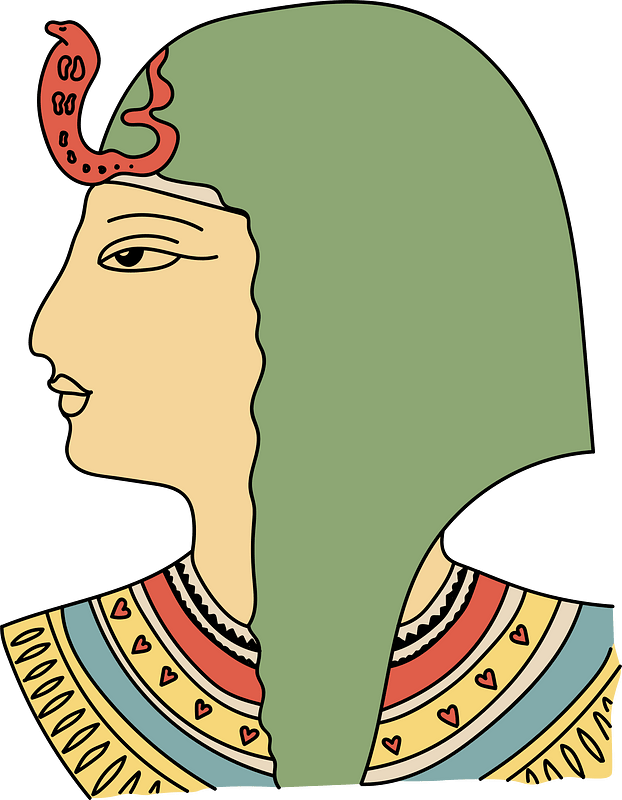 Extract from a stele of Ramses IV Maiamoum. Green coiffure with yellow collaret. Sacred cobra in the front.