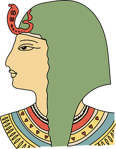 Extract from a stele of Ramses IV Maiamoum. Green coiffure with yellow collaret. Sacred cobra in the front.