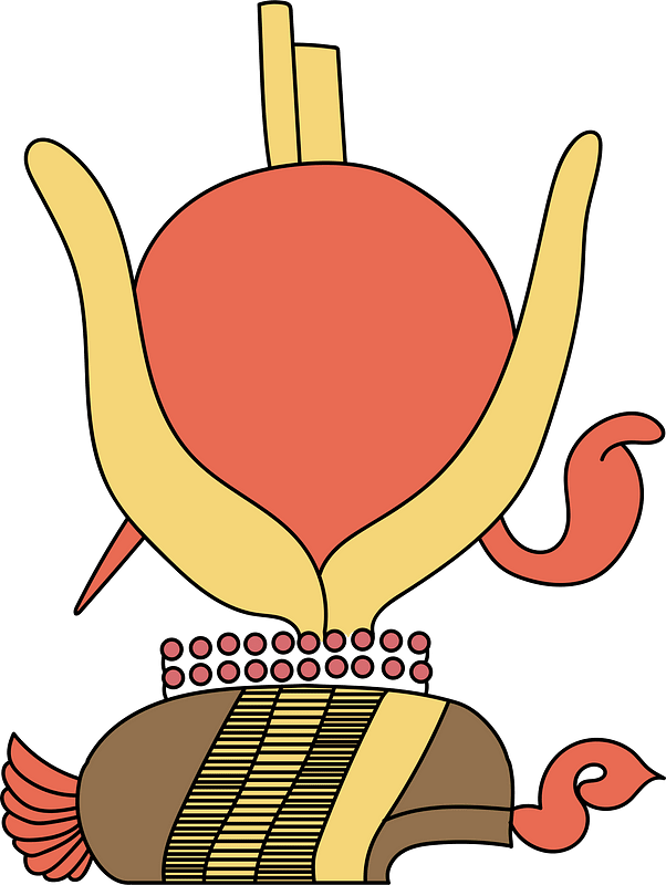 Top of Ancient Egyptian coiffure of the goddess Isis. Yellow and red