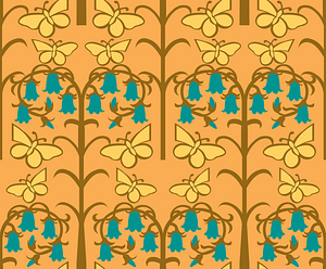Art Nouveau Ornament of butterflies and bellflowers after Maurice Pillard Verneuil