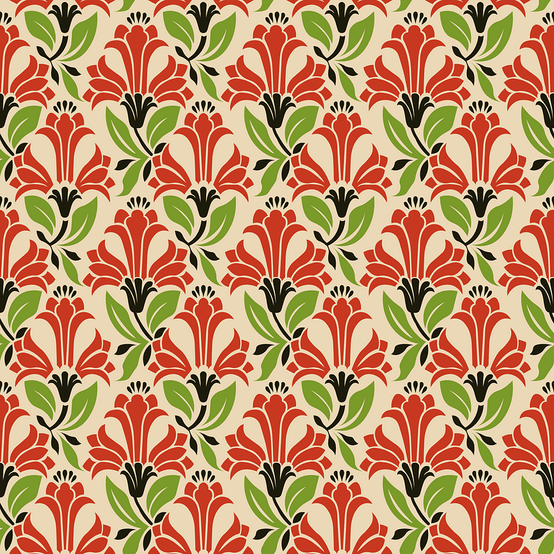 Design based on red flowers and green leaves