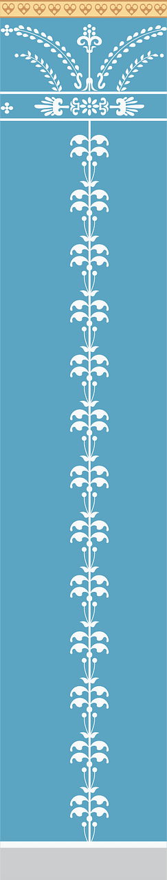 Wall panel is dark blue and decorated in white