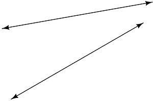 Sample of straight lines that are not secant in the visible part but when extended are secant