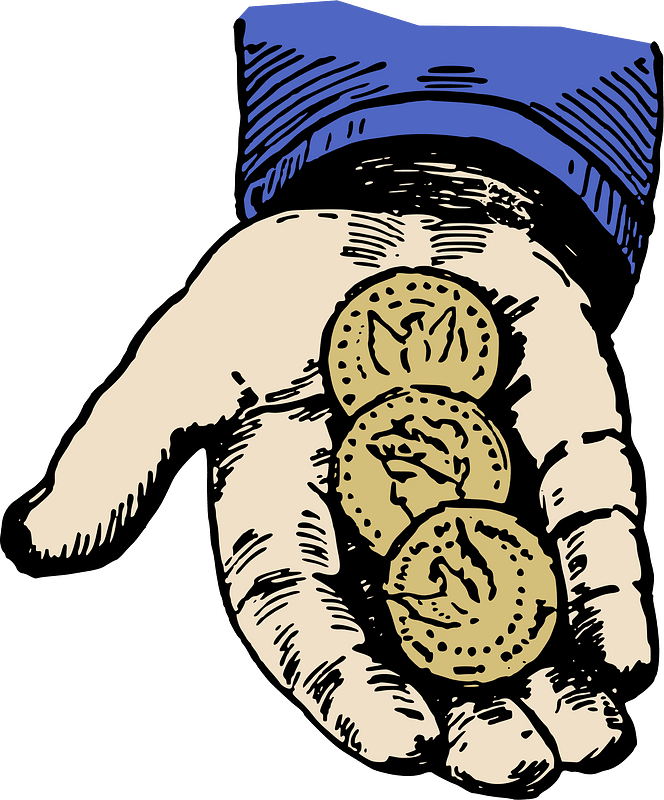 Hand with three coins