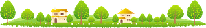 Trees and houses in a line