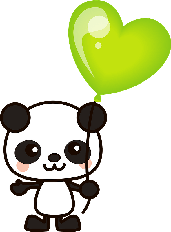 Giant panda is holding a heart balloon