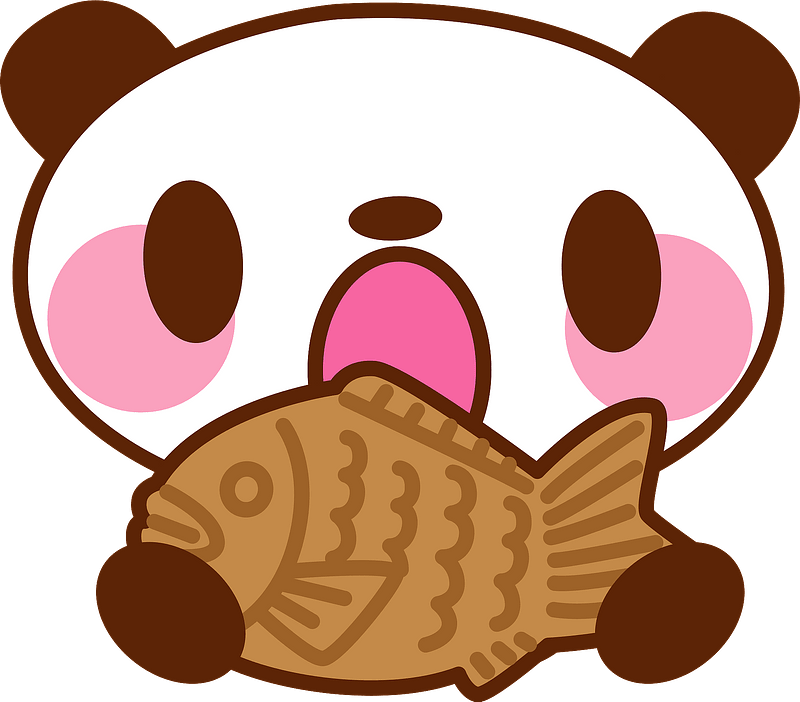 Giant panda with taiyaki - fish shaped snack
