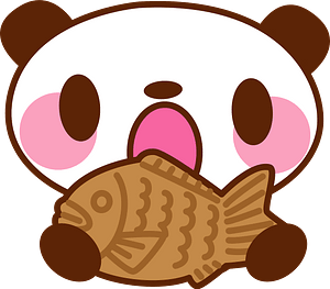 Giant panda with taiyaki - fish shaped snack