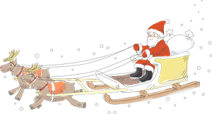 Santa Claus in sleigh pulled by reindeer