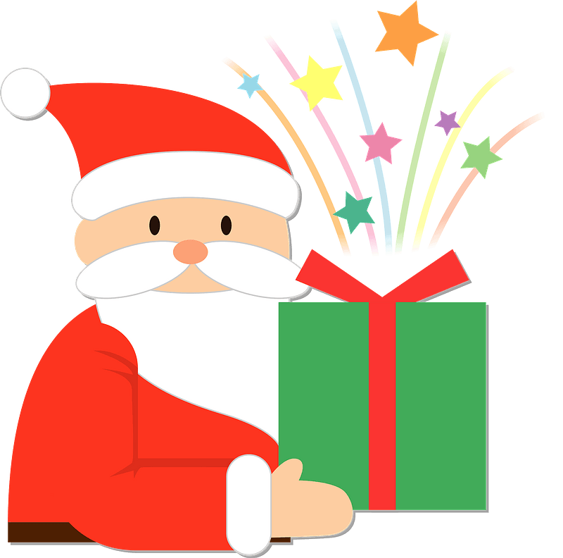 Santa Claus is holding a gift