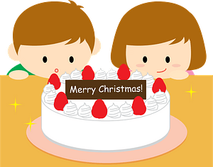 Children are looking at Christmas cake
