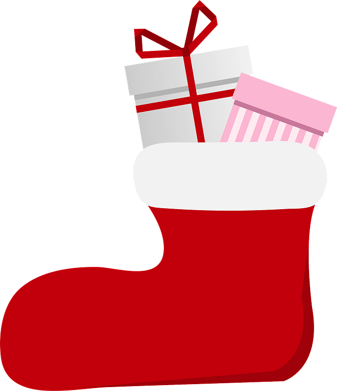 Christmas stocking is filled with gifts