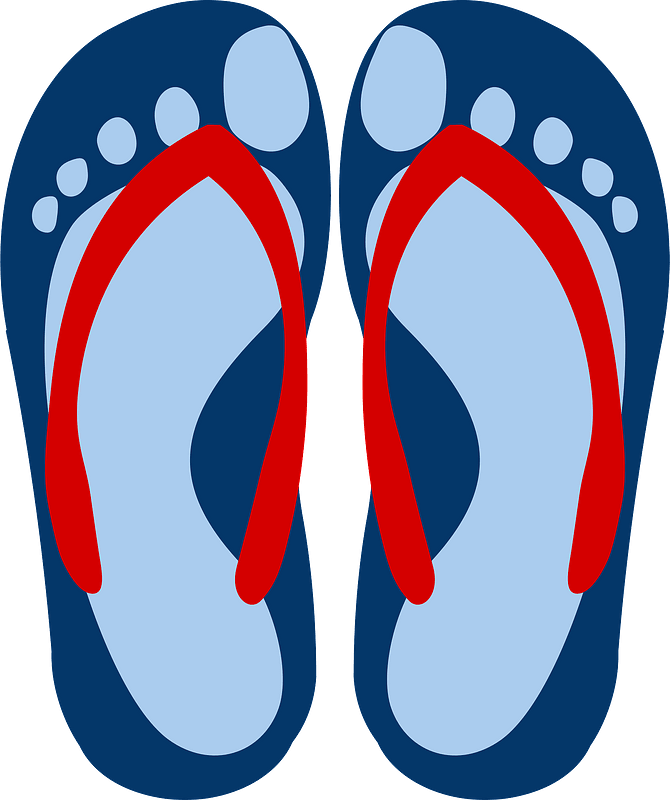 Flip-flops - Blue Soles with footprint, Red Straps