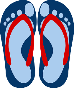 Flip-flops - Blue Soles with footprint, Red Straps