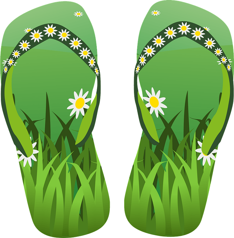 Flip-Flops - green with grass and flowers