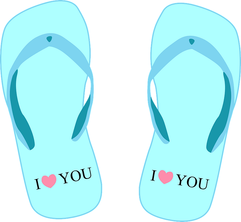 Flip-Flops - light blue with "i love you"