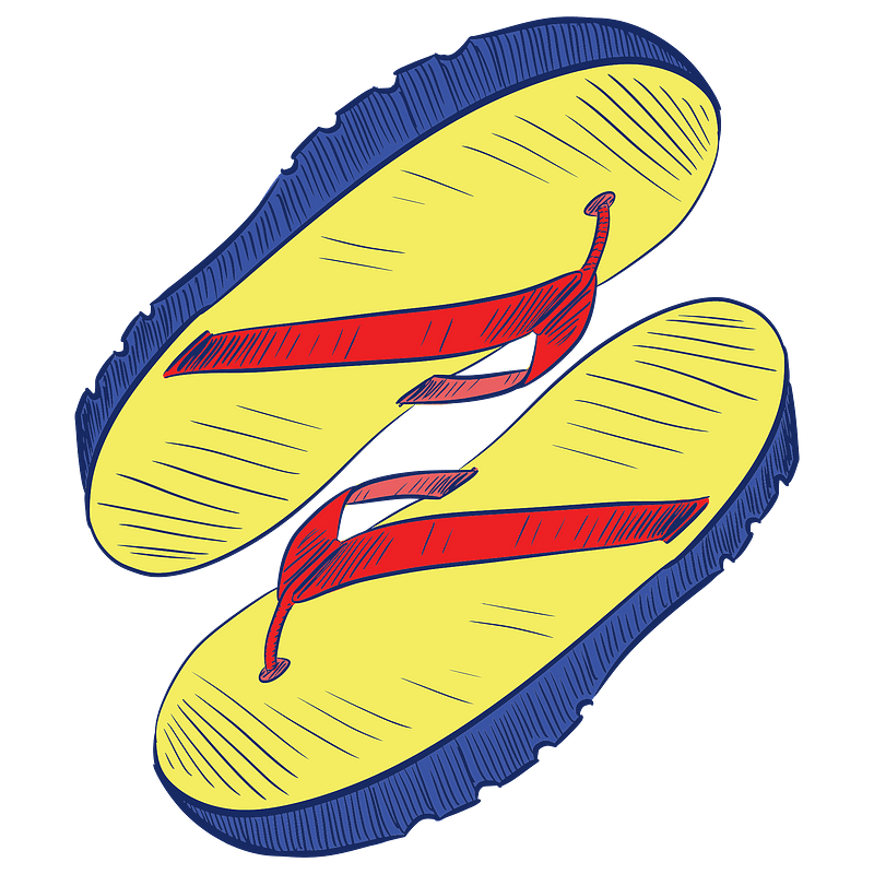 Pair of Flip-Flops - Blue and Yellow Soles, Red Straps