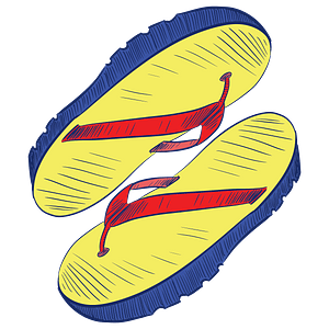 Pair of Flip-Flops - Blue and Yellow Soles, Red Straps