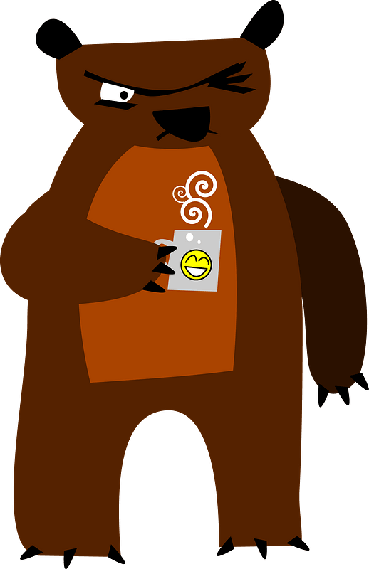 Sleepy bear with coffee